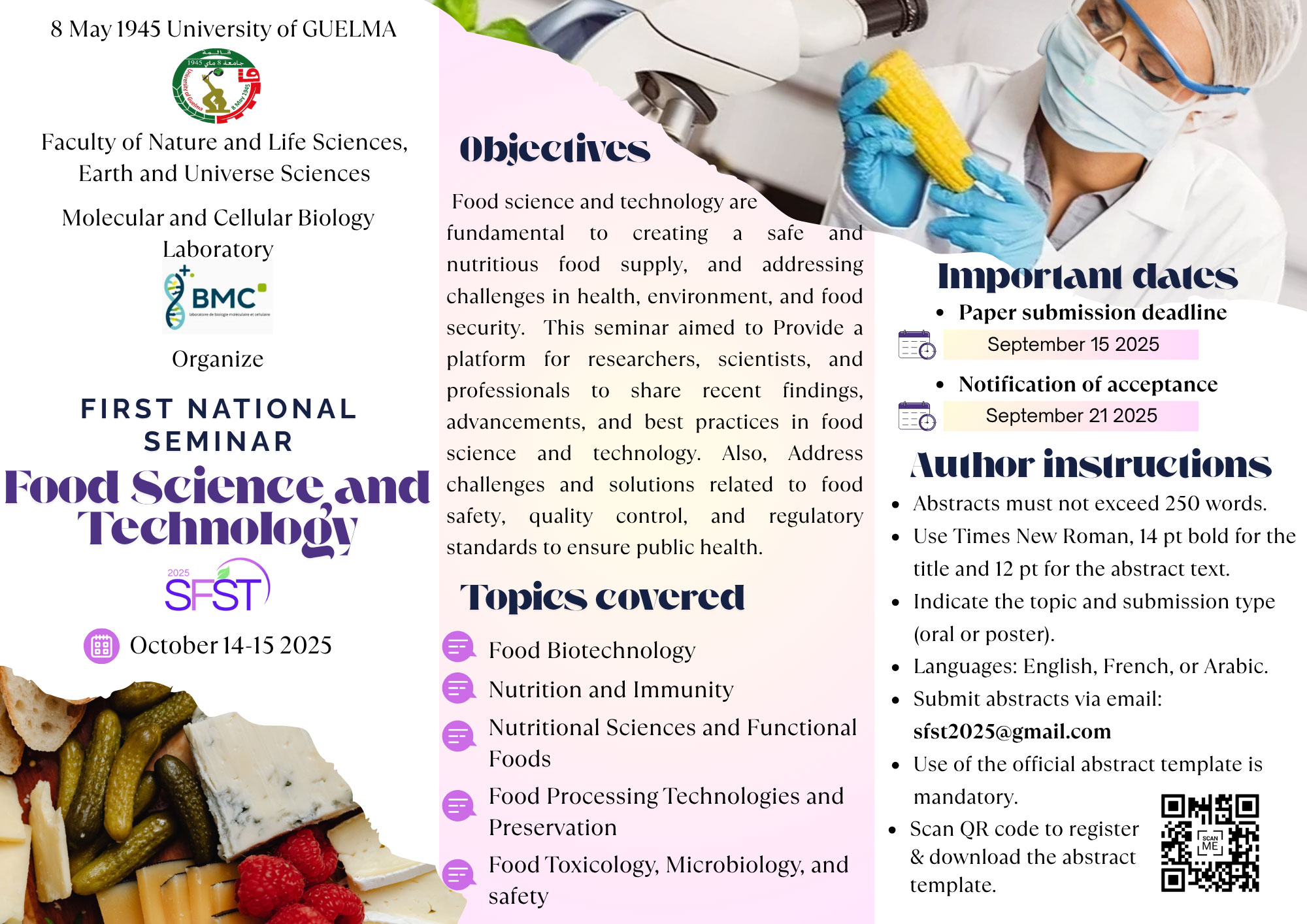 The First National Seminar on Food Science and Technology: Food Safety, Quality, and Nutrition, 14 – 15 October 2025